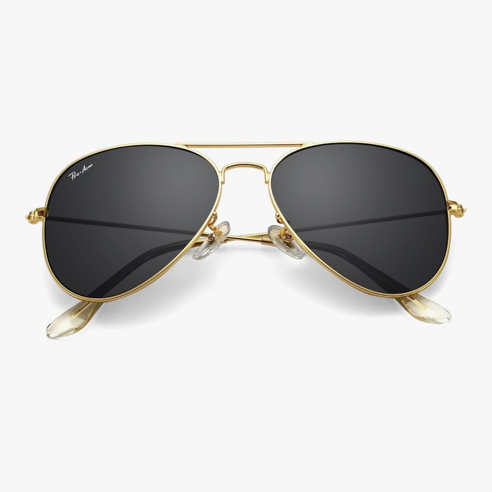 Pro-Acme Unisex Classic Gold Metal Frame Aviator Sunglasses & Case. Gray. New!